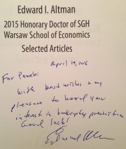 Dedykacja Prof. E.I. Altmana dla Pawła Antonowicza